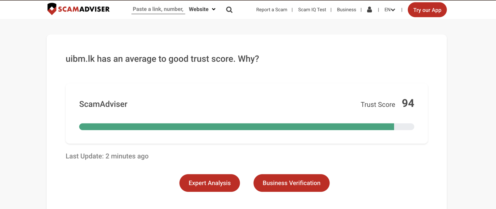 UIBM ScamAdviser Trust Score 94